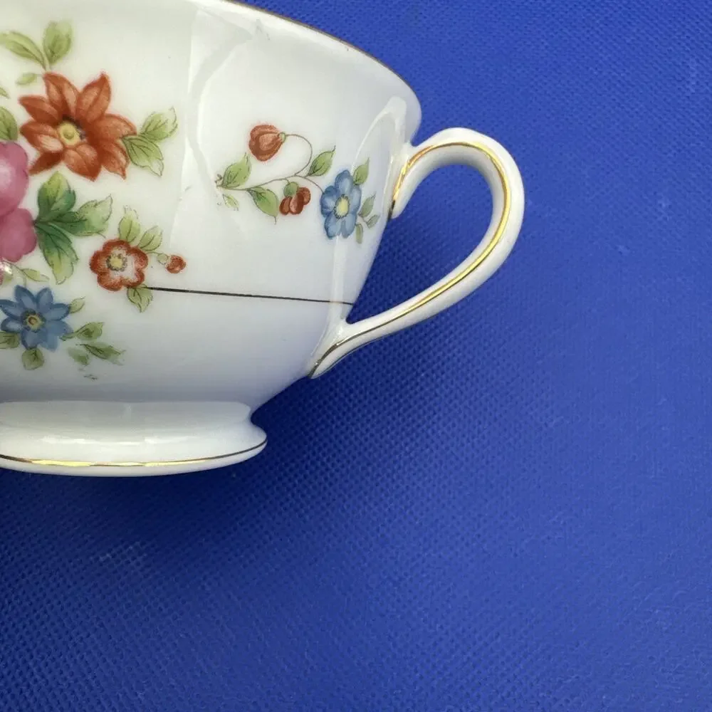VTG Moriyama Teacup &‎ Saucer Floral Design Gold Trim Made in Occupied Japan